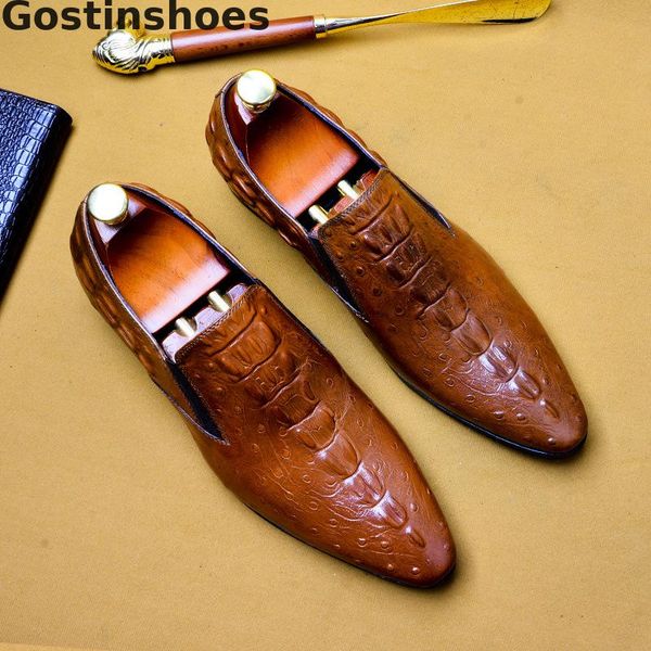 

men shoes oxfords black brown genuine leather crocodile printed slip-on dress leather shoes formal business office wedding