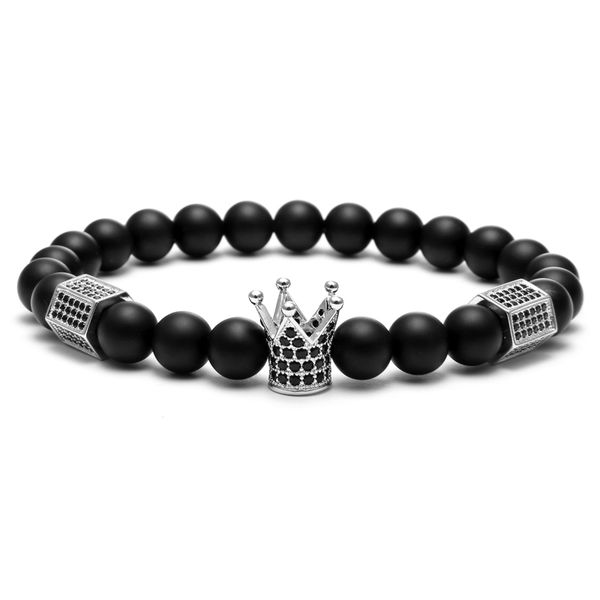 

2017 black skull men titanium steel bracelet 8mm natural onyx stone beads skull charm bracelet jewelry fashion men