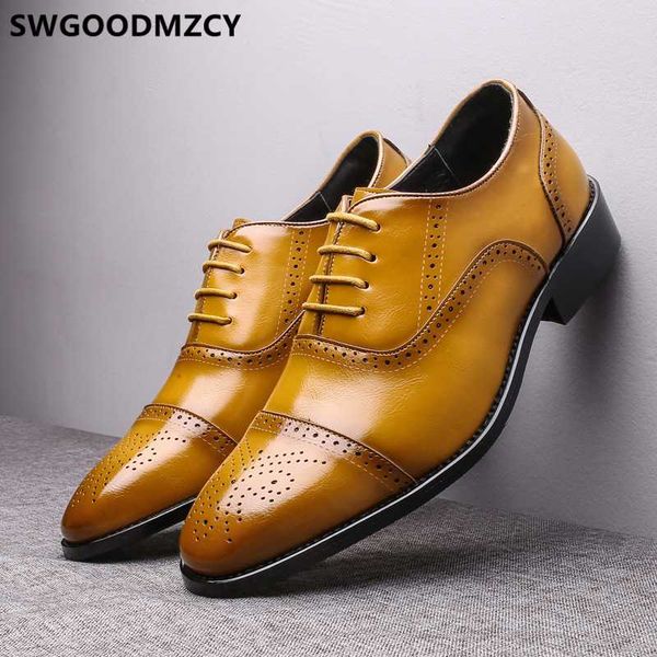 

dress shoes vintage brogue men classic fashion formal leather big size 48 wedding, Black