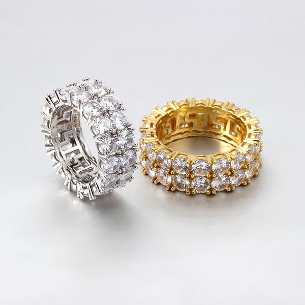

hip hop iced out ring micro pave cz stone tennis ring men women charm luxury jewelry crystal zircon diamond plated wedding, Golden;silver