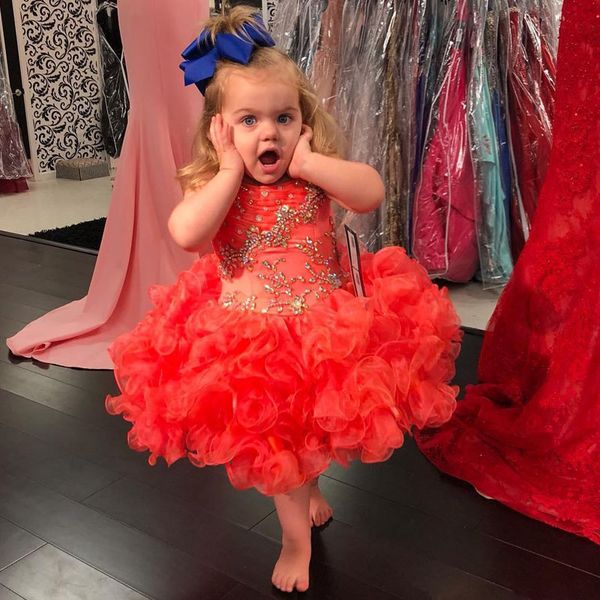 

lovely length toddler prom dresses for wedding crystal tiered skirt little girls party gown child puffy skirt, Red;yellow