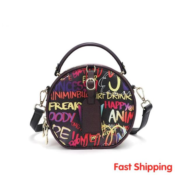 

casual graffiti bag female 2020 new candy color mini round bag fashion rhombic chain shoulder messenger luxury sac