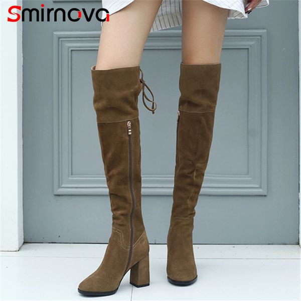

smirnova new fashion long boots big size 2020 popular genuine leather over the knee boots high heels thigh high ladies, Black