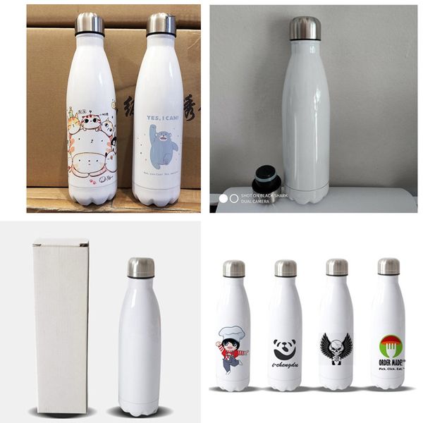 

500ml blank car cups sublimation stainless steel cola bottle bowling vacuum cup diy heat transfer white bear water thermos car mugs f92406