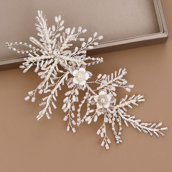 

new korean fashion handmade crystal simulated pearls leaves hairpins clips headbands bridal bride noiva wedding party headpieces, Golden;silver