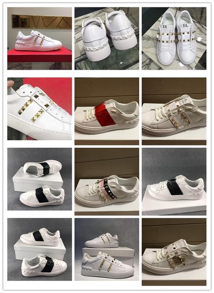 

2020 woman or man rivets flats shoes weaving leather patchwork trendy casual shoes studded sports sneakers, Black