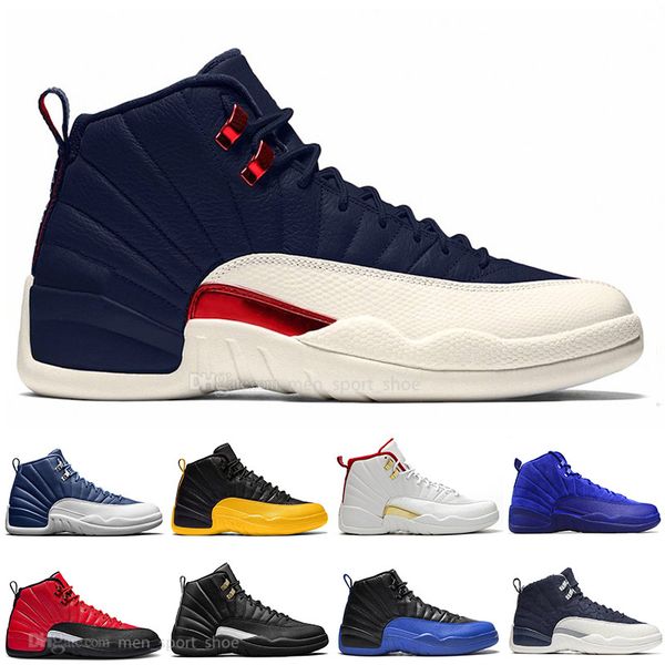 

12 stone blue university gold reverse flu game dark concord wntr basketball shoes 12s flu game black nylon wings sports sneakers trainers