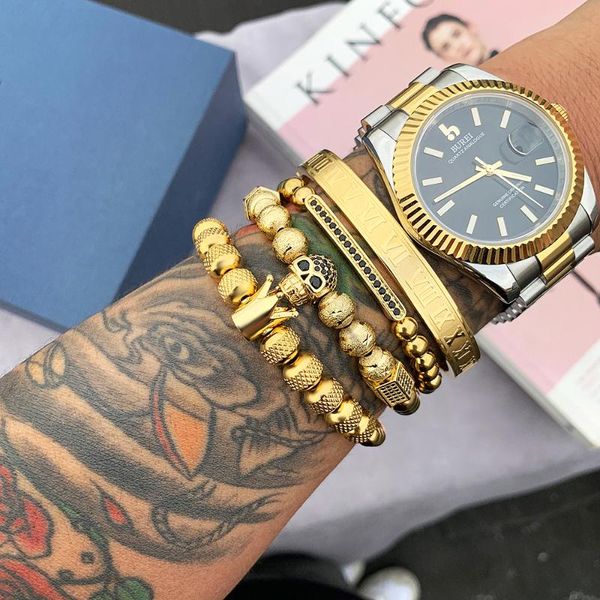 

luxury gold bracelet set 4pcs crown men bracelet316l stainless steel men bracelet banlge adjust size charm, Golden;silver
