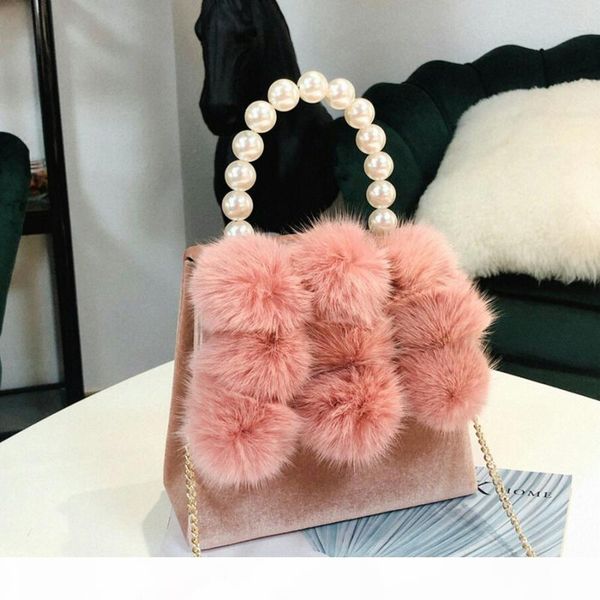 

designer-women's pearl handle totes handbags rabbit fur bag box evening bag vintage female handle purse shoulder