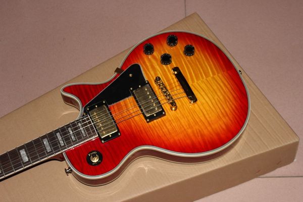 

custom shop,standard custom electric guitar.sunburst color tiger flame gitaar.rosewood fingerboard guitarra,one piece neck and body