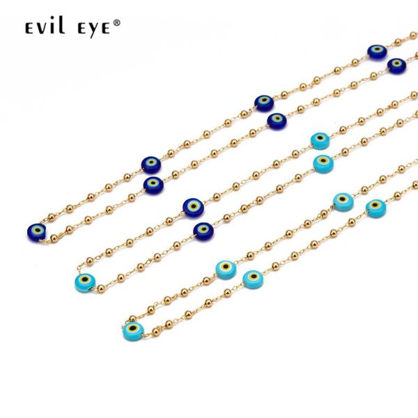

evil eye alloy gold color long chain necklace light blue turkish evil eye charm necklace fashion jewelry for women girls bd369, Silver