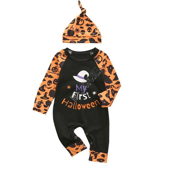 

newborn halloween rompers jumpsuit with cap 2 piece jumpsuits new boys girls one-piece overall toddler infant baby patchwork playsuit d82608, Black;white