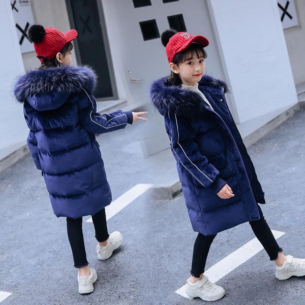 

children's down jacket girls' mid long new korean children's wear girls' middle and big children's winter coat lj20, Blue;gray