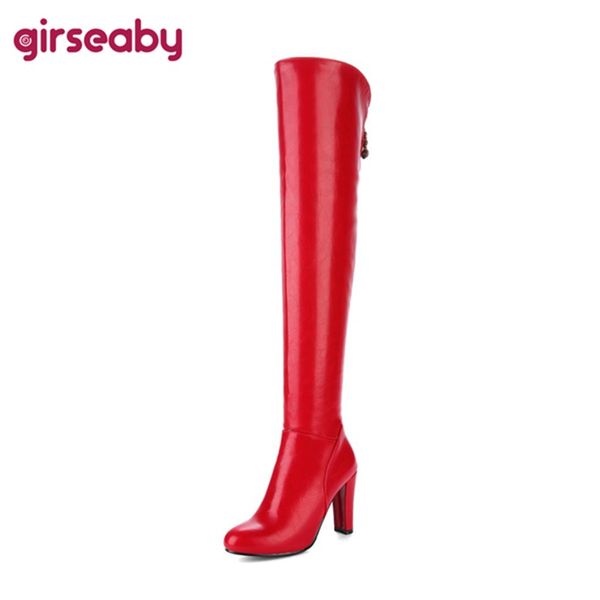 

girseaby new women long boots over knee high boots for women winter warm high heel shoes woman pointed-toe botas a759f, Black