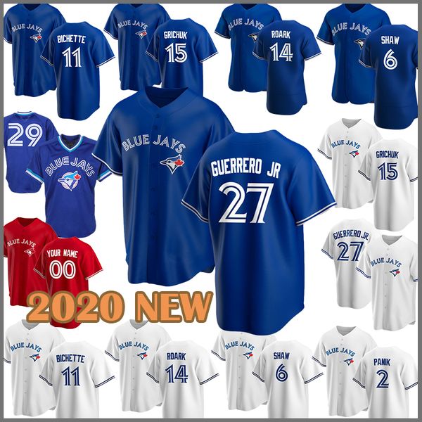 

2020 baseball jersey blue 27 vladimir guerrero jr. jays 11 george bell 29 joe carter 12 roberto alomar 14 justin smoak 47jack morris happ, Blue;black