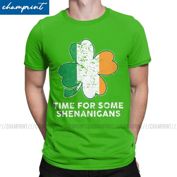 

time for some shenanigans irish design men t shirts st patrick's day green shamrock vintage tees cotton t-shirt gift idea