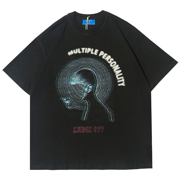 

men hip hop t shirt streetwear multiple personality harajuku tshirt oversize short sleeve summer t-shirt cotton tees, White;black