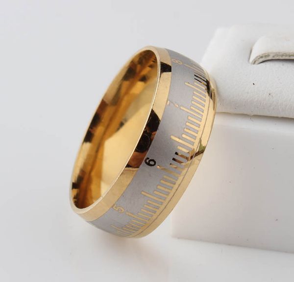 

8mm never fading classic graduation rule rings gold ring filled 316l titanium steel rings for men and women, Golden;silver
