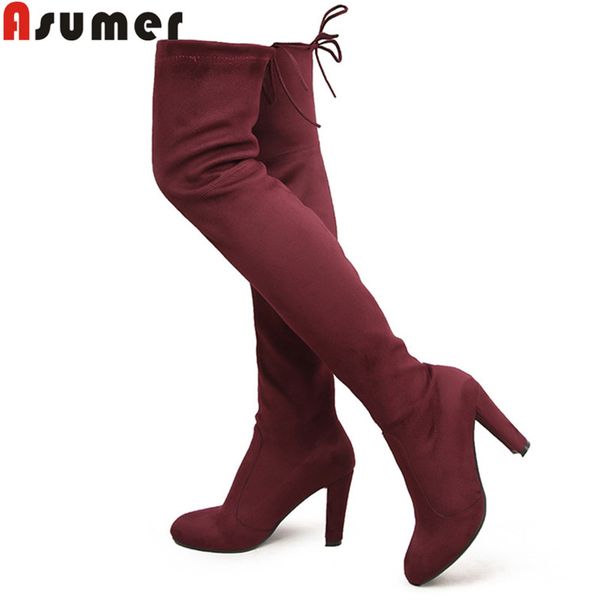 

asumer big size fashion over the knee boots round toe flock autumn winter ladies boots high heels dance thight high, Black
