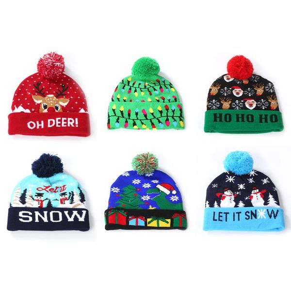 

christmas decorations 1 pcs year led hats beanie sweater santa hat light up knitted for kids party