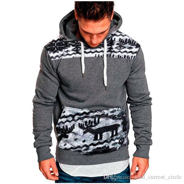 

2019 new gym men s wear new fashion cap, leisure and self-cultivation suit, plush sweater hoodie printed christmas deer, Black