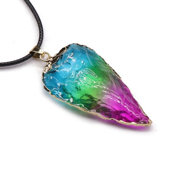 

wholesale 10 pcs gold plated arrow shape rainbow stone pendant rope chain necklace rock crystal jewelry, Silver