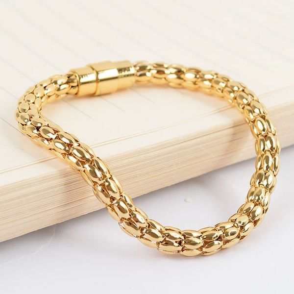 

19cm bracelets for women men rose gold curb corn chain polished link chains men's bracelets fashion jewelry gifts, Black