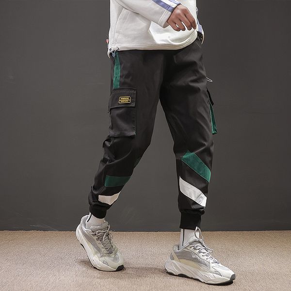 

hip hip pants vintage color block patchwork corduroy cargo harem pant streetwear harajuku jogger sweatpant cotton trousers 2020, Black