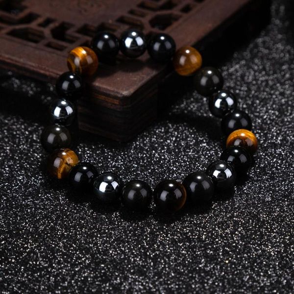 

hematite black obsidian tiger eye stones strand beaded stretch bracelets powerful energy men women jewelry 6mm 8mm 10mm options