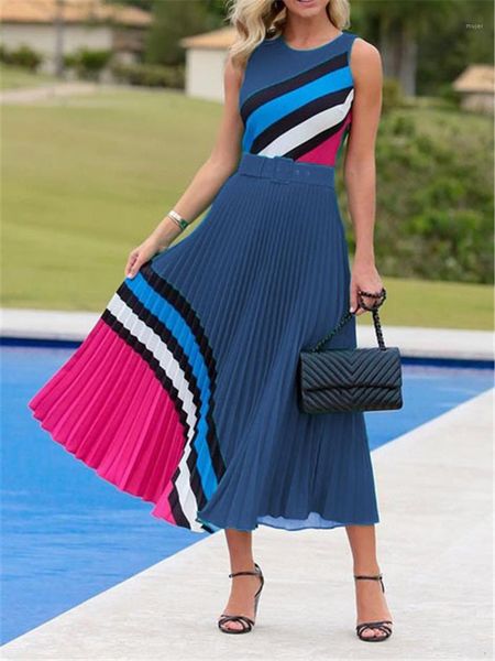 

sleeveless panelled womens designer pleated dresses casual designer females clothing geometric print womens casual dresses fashion, Black;gray