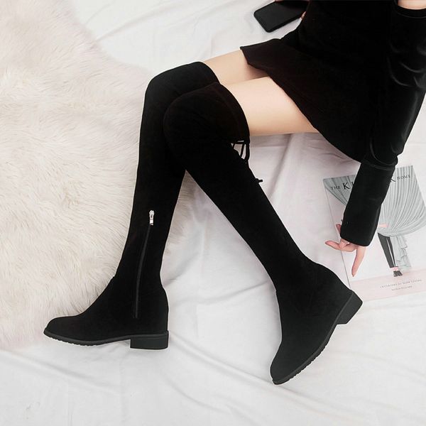 

2020 women increase boots winter over the knee boots flock waterproof platform spring autumn ladies size 34-39, Black