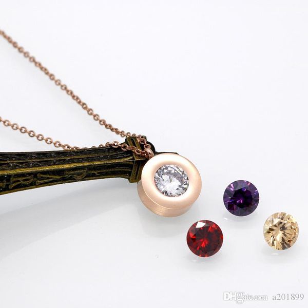 

round four color diamond titanium steel women's necklace personality design jewelry, Silver