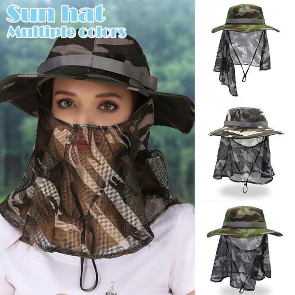 

sun hats summer anti-ultraviolet camouflage mesh breathable large hat camping hiking motorcycle bicycle sun protective, Blue;gray