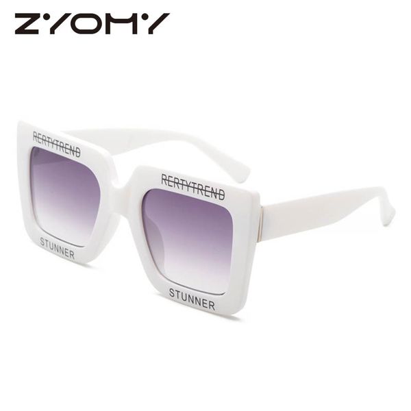 

2020 brand designer big frame square shiny sunglasses women luxury glasses gafas men shades goggles uv400, White;black