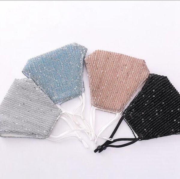 

masks bling sequins mask fashion women ice silk mouth cover shiny ear-hanging covering washable reusable mouth maskanti dust mask dhd723
