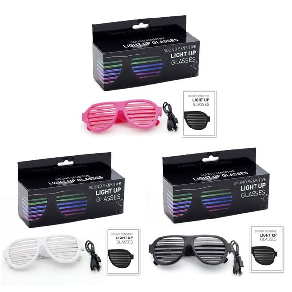 

light up disco очки sound music перезаряжаемый shutter shades rave led очки f42a, White;black