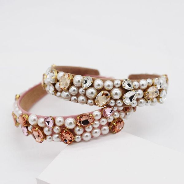 

charm geometry crystal baroque headband gem queen crown tiara full pearl headwear wedding hair jewelry fashion christmas gift, Golden;white