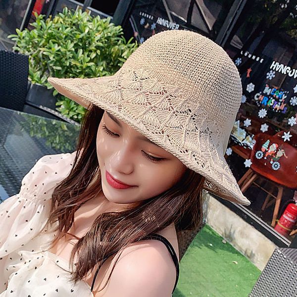 

2020 new fashion sun hats for women girls wide brim floppy straw hat summer beach cap ribbon chapeau femme dropshipping, Blue;gray