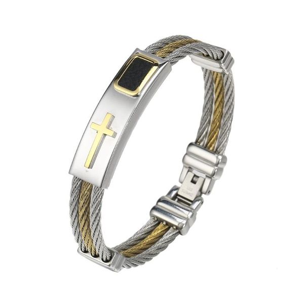 

3 rows wire chain bracelet stainless steel cross bracelet gifts fashion jewelry casual bracelets & bangles, Golden;silver