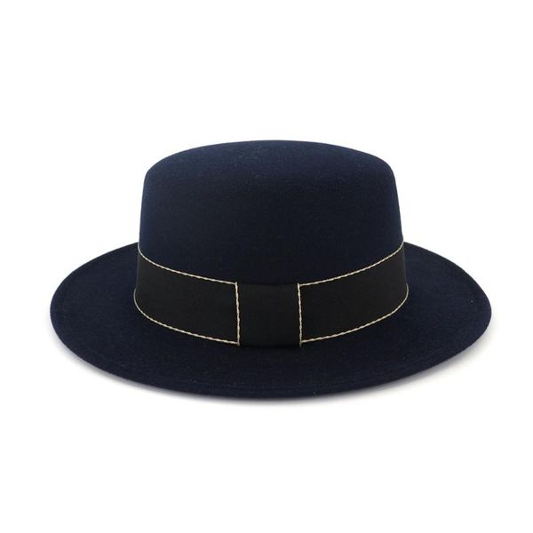 

stingy brim hats high grade simple autumn winter woolen retro style formal bowler fedora hat gentle lady flat wide jazz felt, Blue;gray