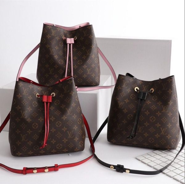 

2020 bucket bag designer fashion coloured strap women drawstring cross body pu shoulder bag casual handbag with dust bag a6