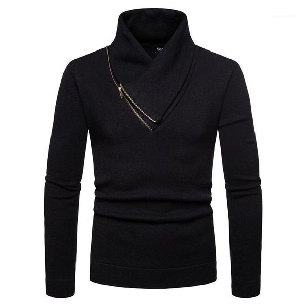 

turtle neck mens sweaters casual males clothing irregular collar mens designer sweaters fashion slim zipper panelled, White;black