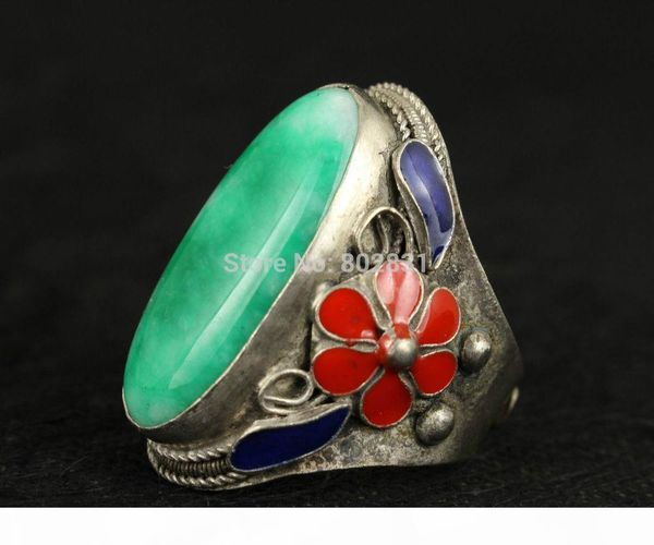 

tibetan jewelry rare handmade exquisite decoration natural green jade tibet silver ring, Golden;silver