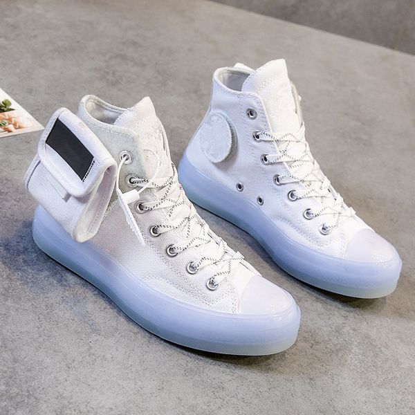 

high canvas shoes woman noctilucent flat platform shoes sapato feminino casual ladies new crystal bottom sneakers women, Black