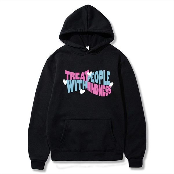 

harry styles tpwk treat people with kindness hoodies women men hip hop sweatshirts adore u thin velvet warm hooded, Black