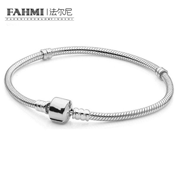 

fahmi authentic 925 sterling silver 14k gold color classic buckle snake bones bracele diy bangle for women original jewelry 8014, Black