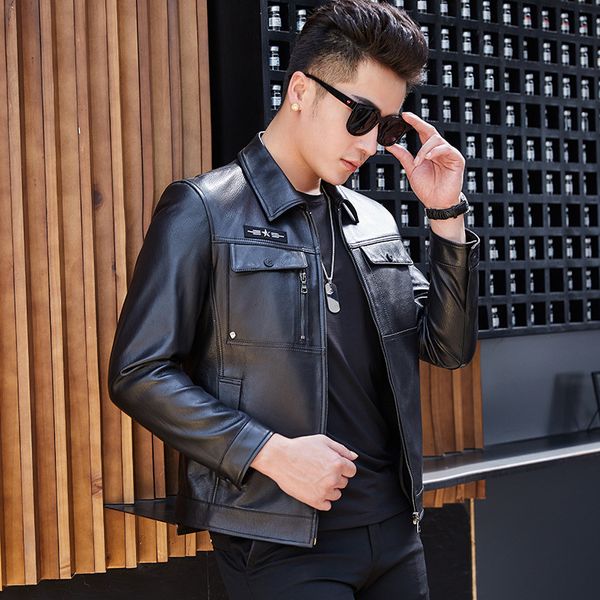 

genuine leather jacket men spring autumn real sheepskin coat korean motorcycle jackets fashion mens clothing sy1919f yy423, Black