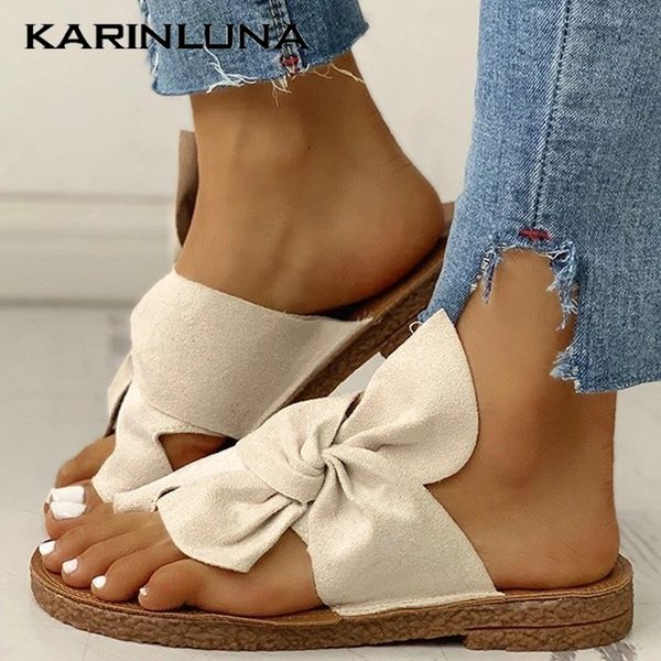 

karni 2020 new fashion women slides low heel butterfly-knot summer outside women slippers, Black