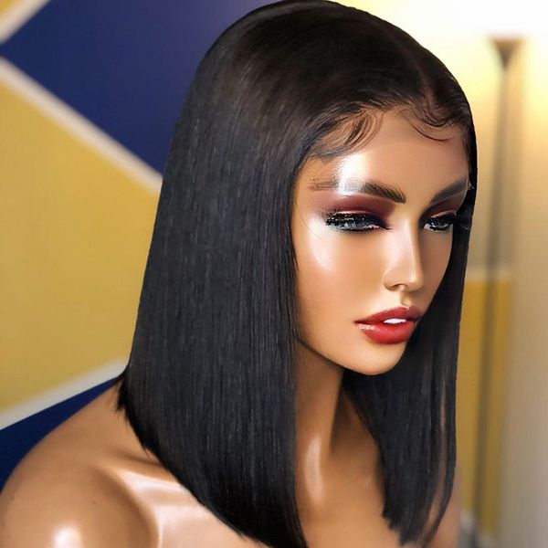 

selling 4x4 straight short bob wigs human hair lace front wig remy brazilian lace front human hair wigs, Black