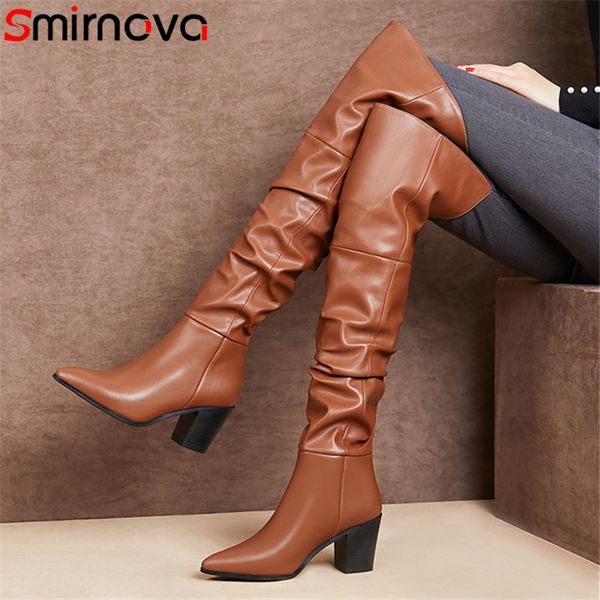 

smirnova 2020 over the knee boots women pleated pointed toe autumn winter high heel boots ladies casual shoes, Black